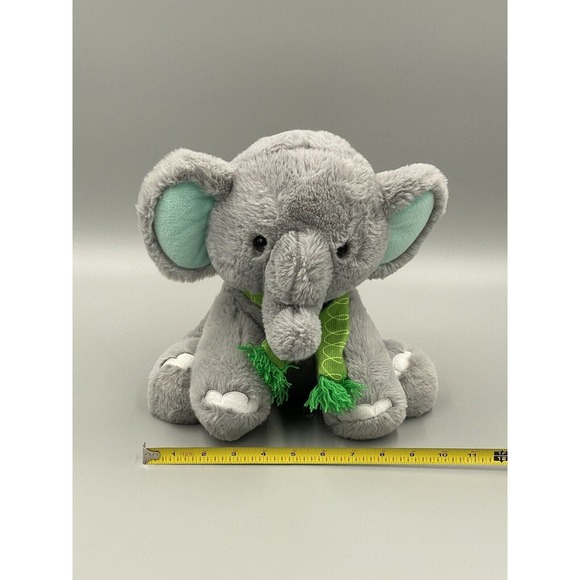 10” Gray Elephant Plush W/ Green Scarf Animal Adventure Stuffed Animal - Picture 6 of 10